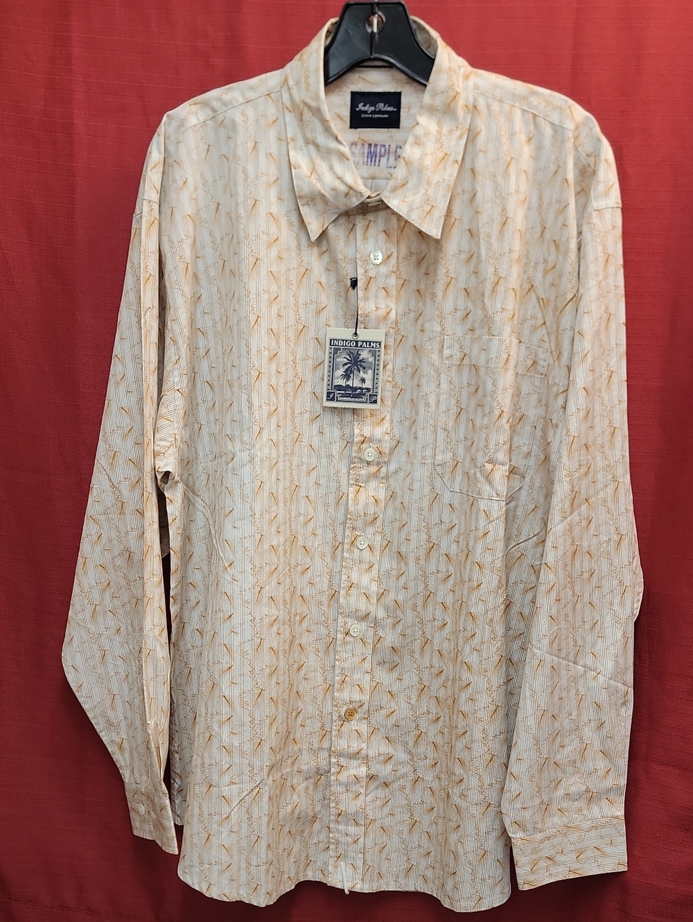 Indigo Beige Cream Patterned Long-Sleeve Button-Down Shirt
